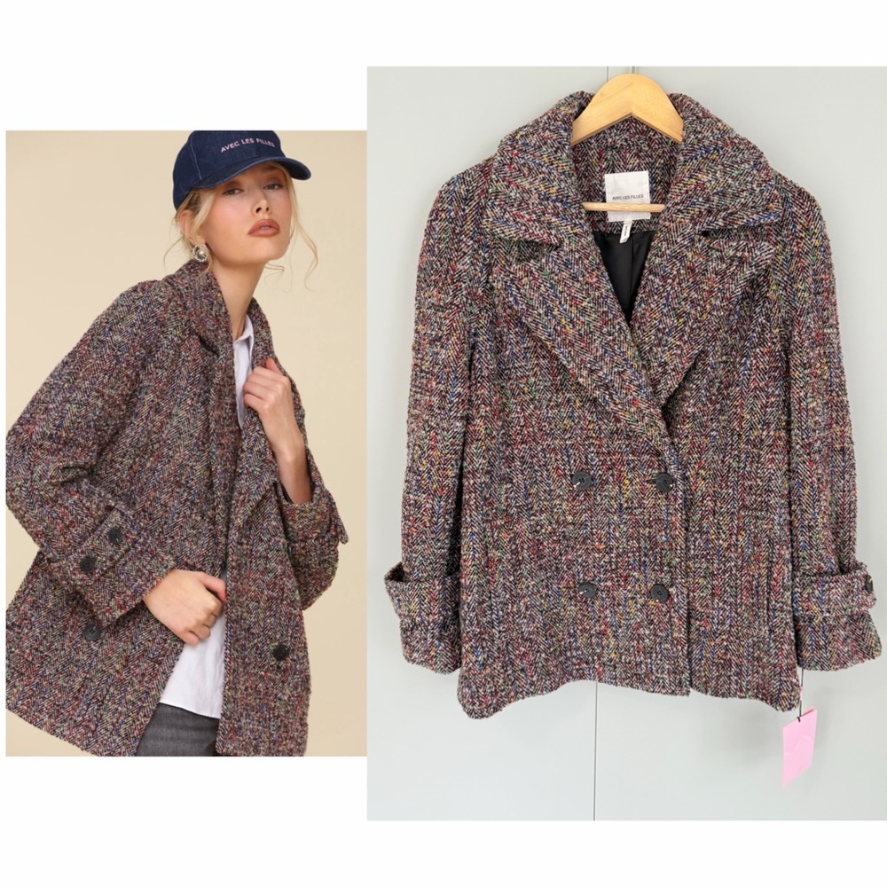 Avec Les Filles Multicolor Tweed Peacoat Jacket